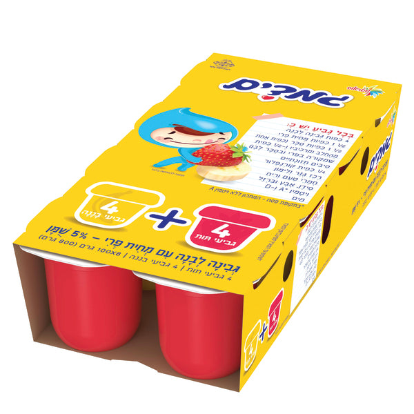 שטראוס גמדים מעדן גבינה לבנה עם מחית תות ובננה 5%  תות בננה