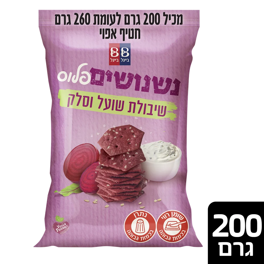 חטיף נשנושים פלוס עם שיבולת שועל וסלק בייגל בייגל