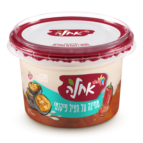 אחלה סלט חצילים עם עגבניות ופלפלים עם סלט טחינה מעל