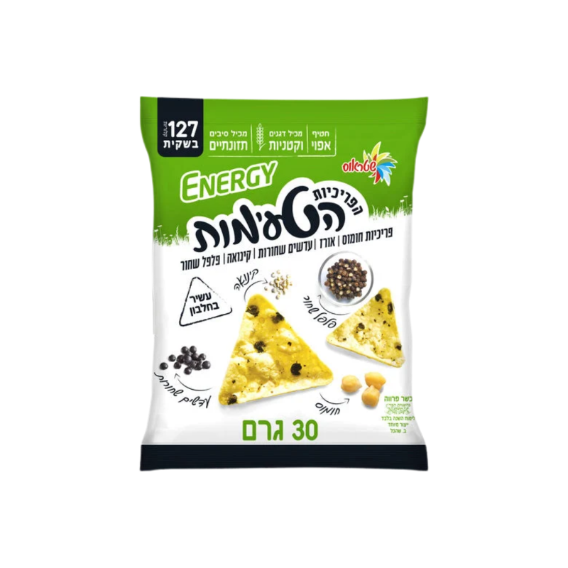 אנרג'י | פריכיות חומוס,אורז,עדשים שחורות וקינואה עם פלפל שחור