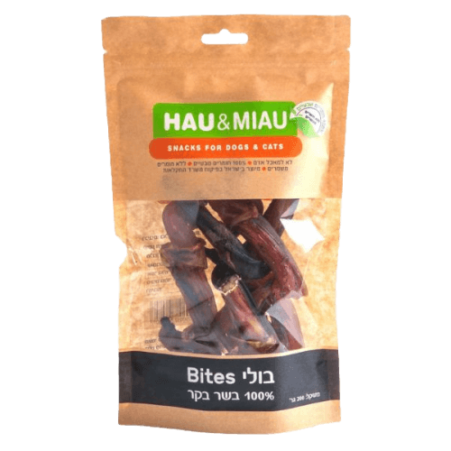 האו ומיאו | מארז נגיסי בולי Bites לכלב | 200 גרם