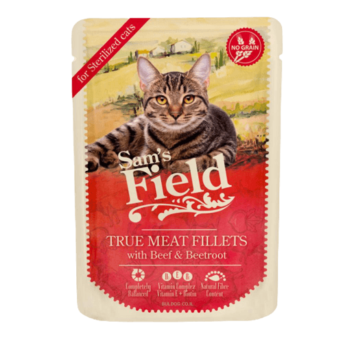 סמס פילד פאוץ’ בקר וסלק לחתול מסורס וחתולה מעוקרת | 85 גרם
