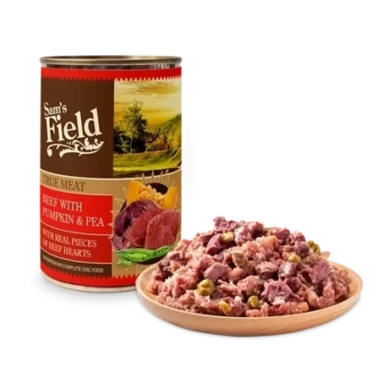 סמס פילד שימורים לכלב בקר עם דלעת ואפונה | 400 גרם