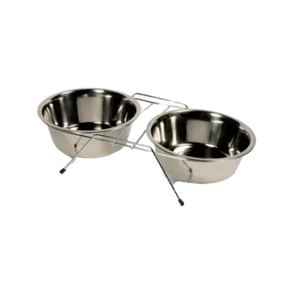 מעמד + 2 קערות מנירוסטה לכלב קטן ולחתול