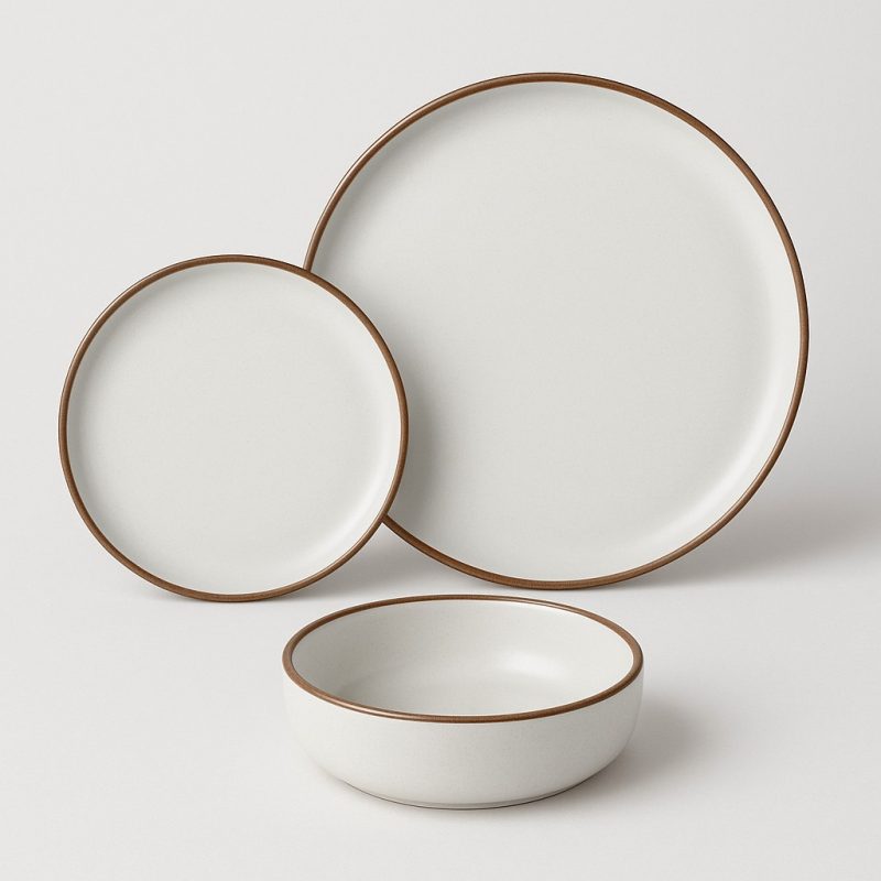 סט 18 צלחות פס חום שטוחות