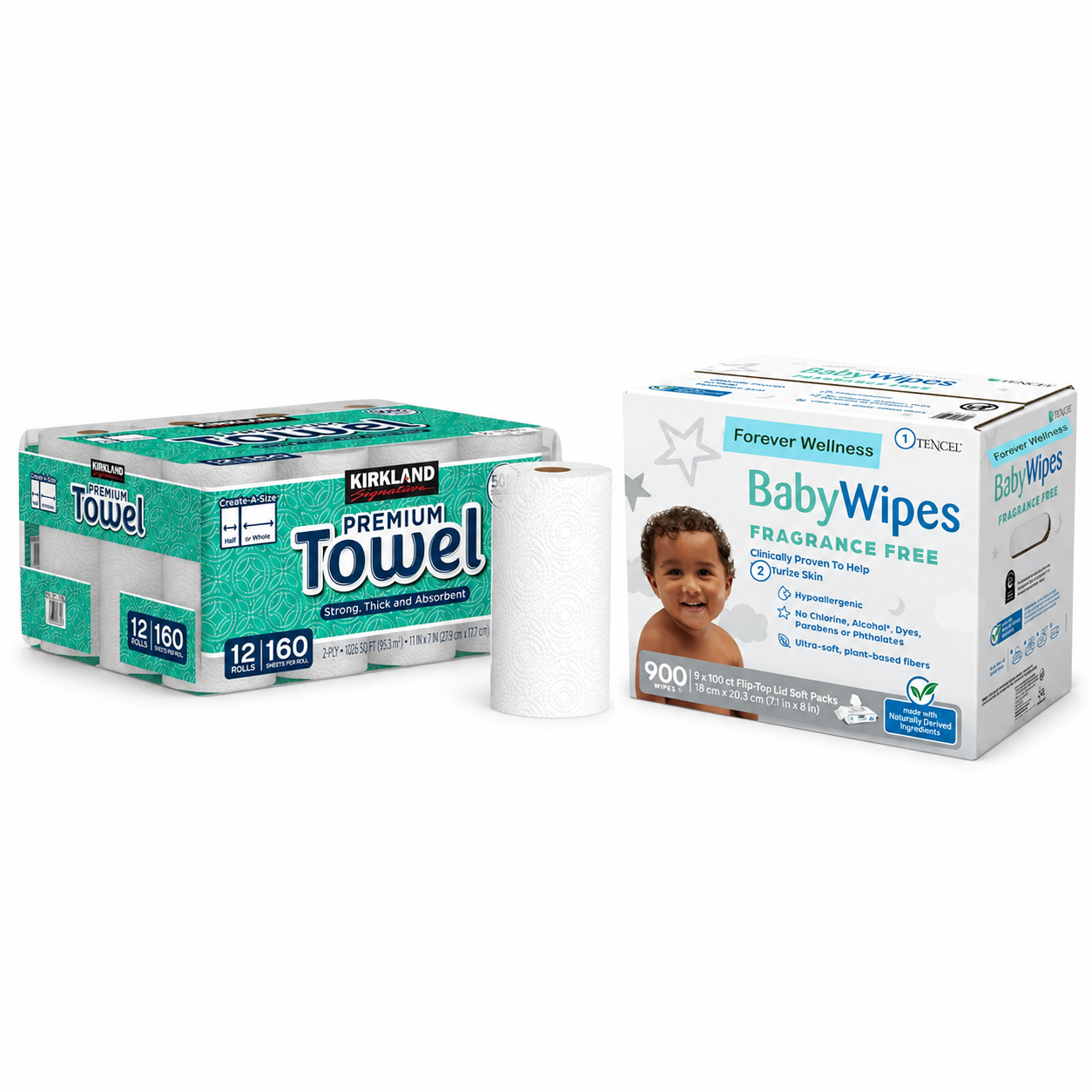 Home Essentials Bundle | Kirkland Paper Towels & Forever Wellness Baby Wipes