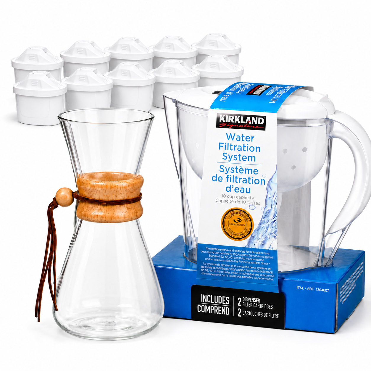 KIRKLAND Weekend Water Bundle | Pitcher + 12 Filters + 800ml Glass Carafe